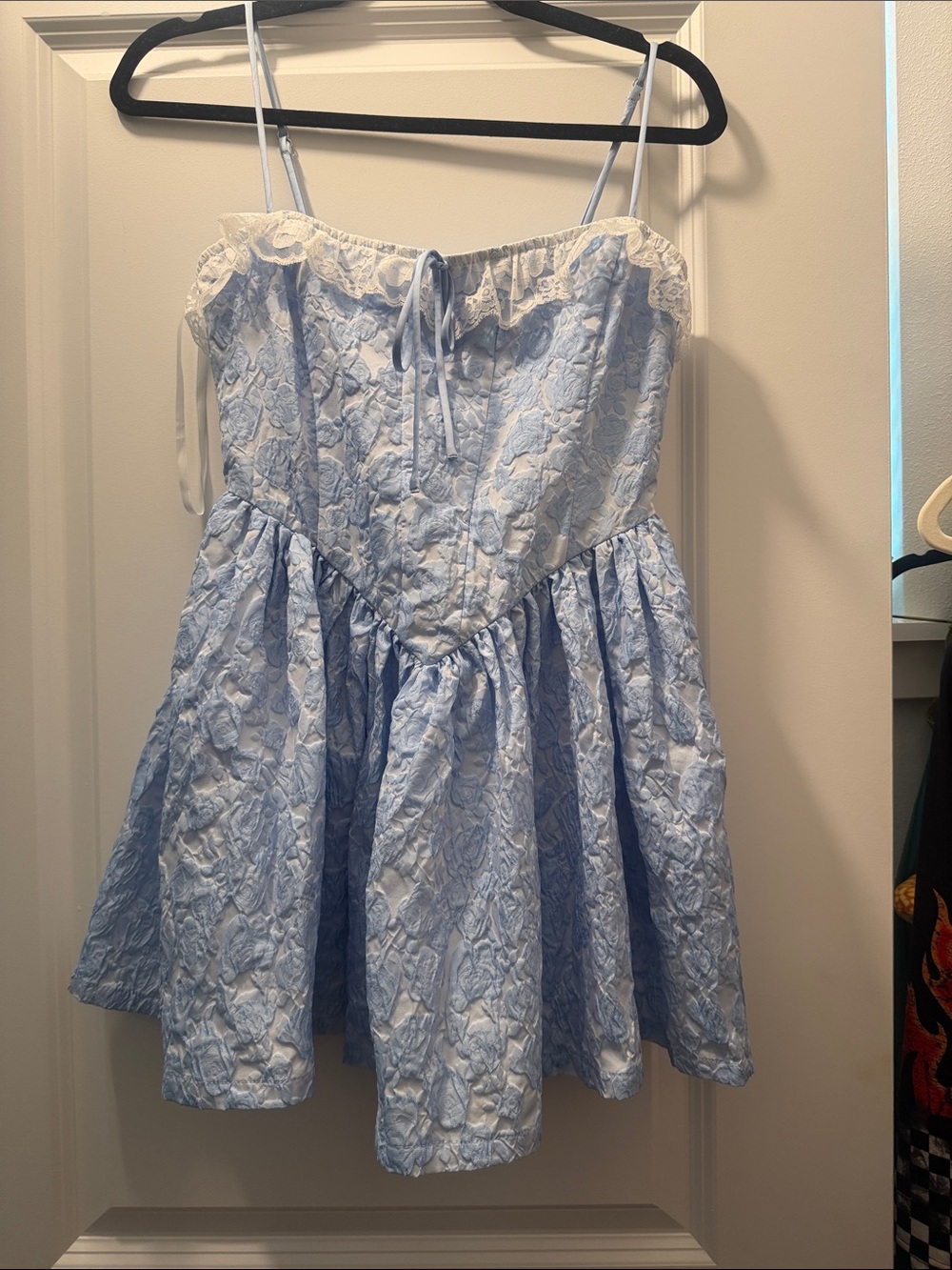 MAJORELLE Jalan Light Blue Lace mini dress